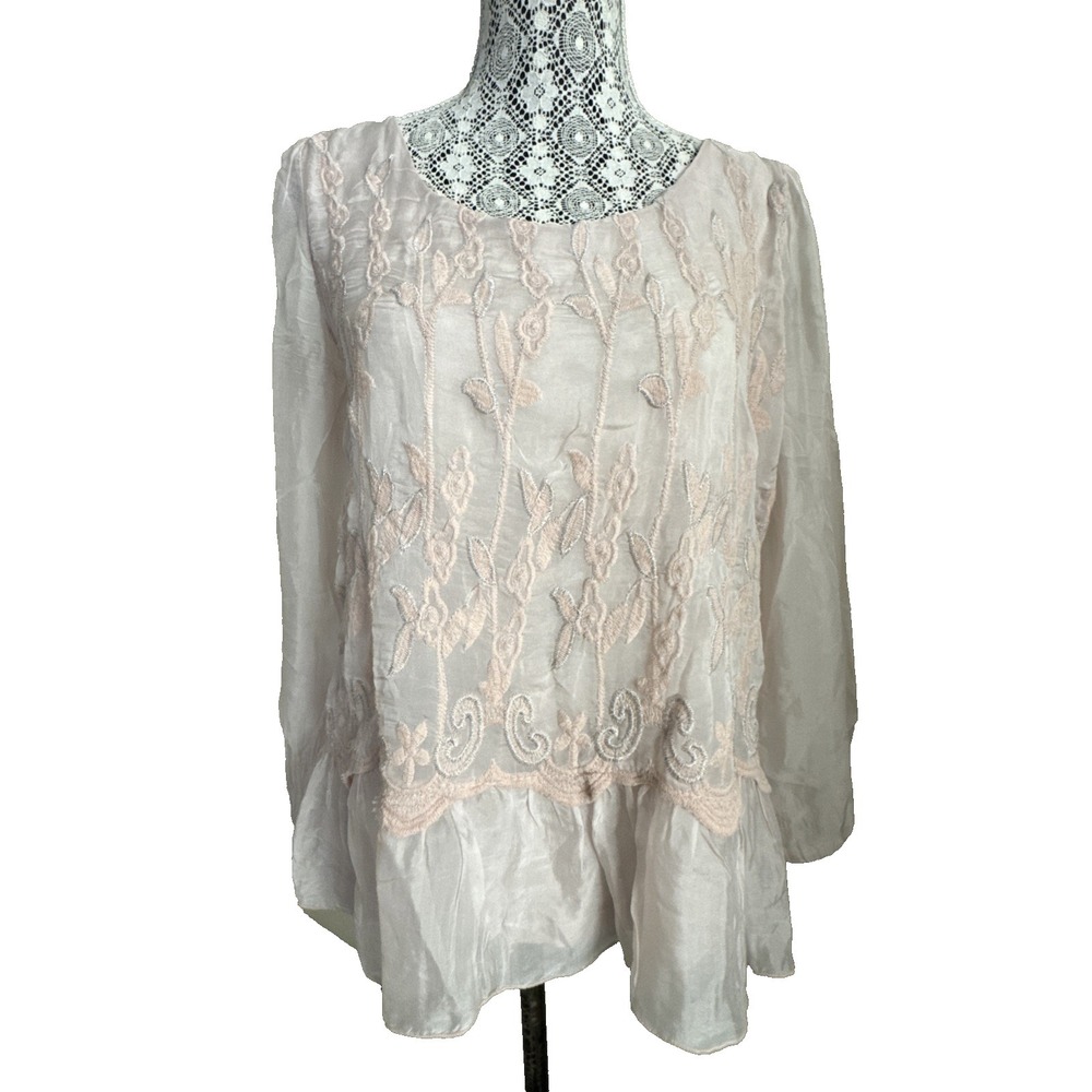 Elena Baldi Shirt Size S Made In Italy Silk Cottagecore peasant pink BOHO